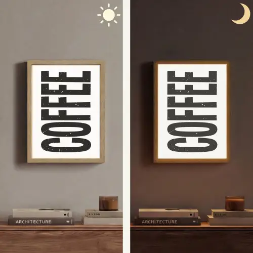 Koffie - Decoratie - Japandi - Vintage Light Box met batterij (Wandlamp) middel -sfeer3