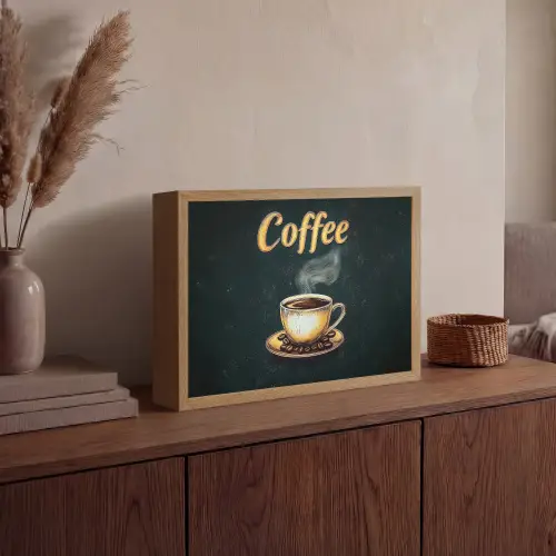 Koffie - Schotel - Koffiebonen - Retro Light Box met batterij (Wandlamp) middel -sfeer2