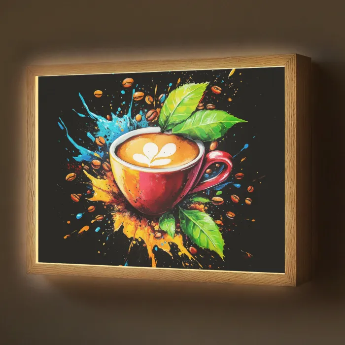 Koffie - Graffiti - Drinken - Abstract Light Box met batterij (Wandlamp) middel -z3d_website