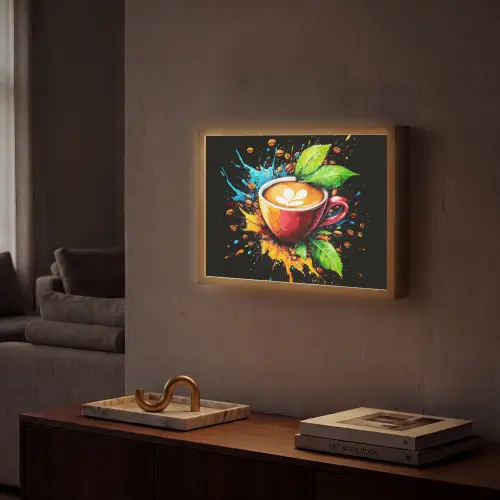 Koffie - Graffiti - Drinken - Abstract Light Box met batterij (Wandlamp) middel -sfeer1