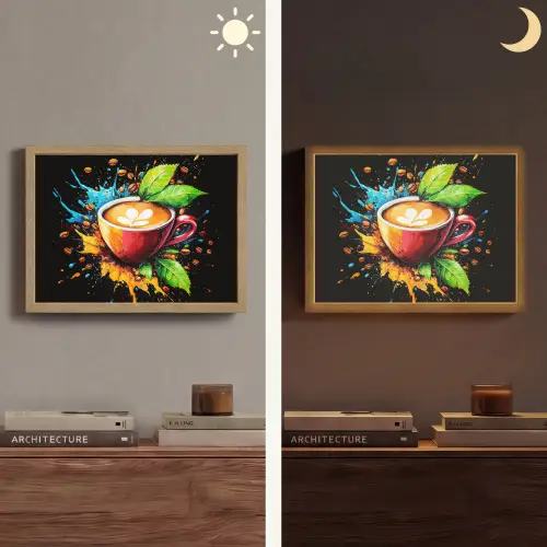Koffie - Graffiti - Drinken - Abstract Light Box met batterij (Wandlamp) middel -sfeer3