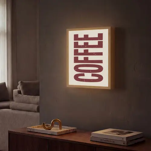 Koffie -Japandi - Rood - Vintage Light Box met batterij (Wandlamp) middel -sfeer1