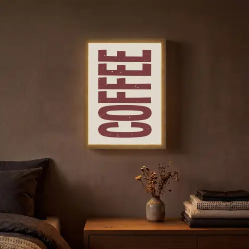 Koffie -Japandi - Rood - Vintage Light Box met batterij (Wandlamp) middel -sfeer4