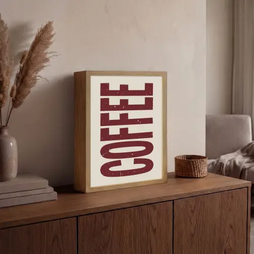 Koffie -Japandi - Rood - Vintage Light Box met batterij (Wandlamp) middel -sfeer2