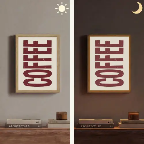 Koffie -Japandi - Rood - Vintage Light Box met batterij (Wandlamp) middel -sfeer3