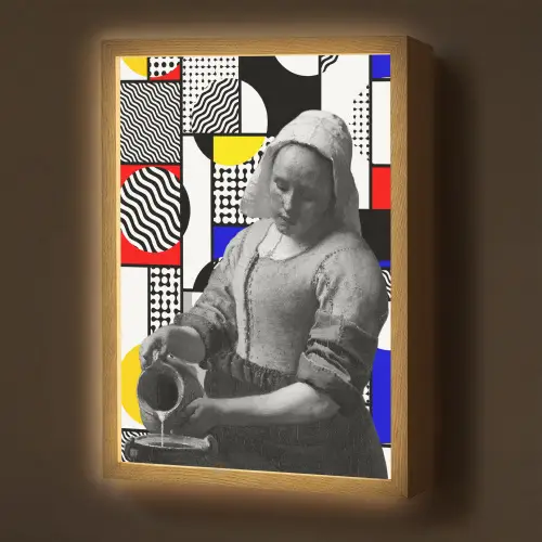 Collage - Mondriaan - Melkmeisje Light Box met batterij (Wandlamp) middel -z3d_website