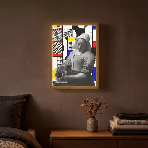 Collage - Mondriaan - Melkmeisje Light Box met batterij (Wandlamp) middel -sfeer4