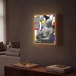 Collage - Mondriaan - Melkmeisje Light Box met batterij (Wandlamp) middel -sfeer1