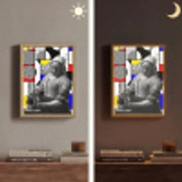 Collage - Mondriaan - Melkmeisje Light Box met batterij (Wandlamp) middel -sfeer3