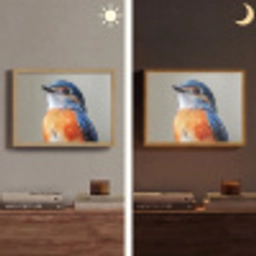 Kleurrijk - Vogeltje - Veren - Blauw Light Box met batterij (Wandlamp) middel -sfeer3