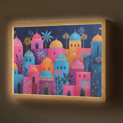 Kleurrijke gebouwen - Avondlicht - Islamitisch Light Box met batterij (Wandlamp) middel -z3d_website
