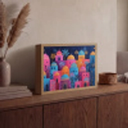 Kleurrijke gebouwen - Avondlicht - Islamitisch Light Box met batterij (Wandlamp) middel -sfeer2