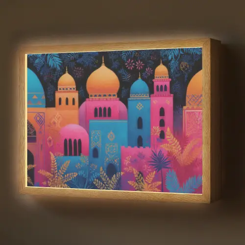 Kleurrijk - Stad - Nacht - Islamitisch Light Box met batterij (Wandlamp) middel -z3d_website
