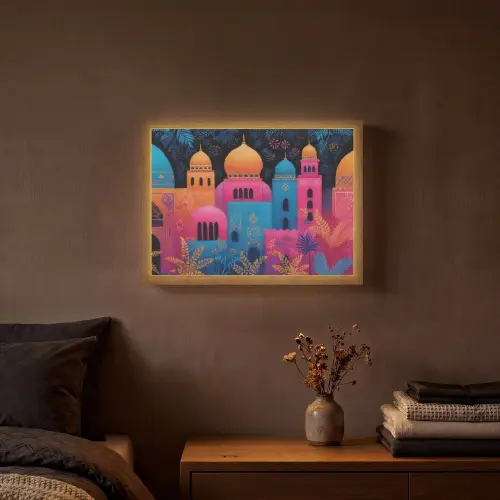 Kleurrijk - Stad - Nacht - Islamitisch Light Box met batterij (Wandlamp) middel -sfeer4