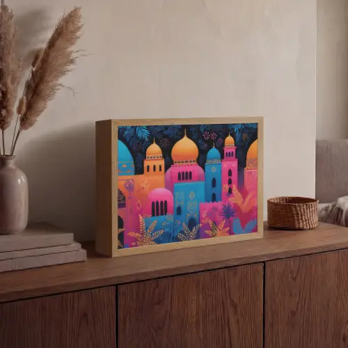 Kleurrijk - Stad - Nacht - Islamitisch Light Box met batterij (Wandlamp) middel -sfeer2