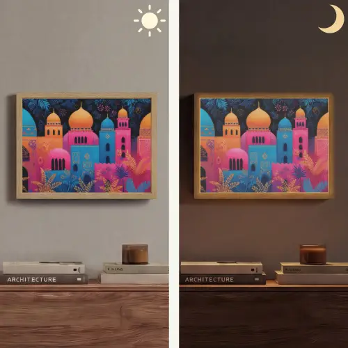 Kleurrijk - Stad - Nacht - Islamitisch Light Box met batterij (Wandlamp) middel -sfeer3