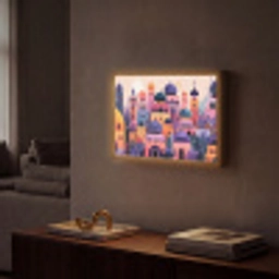 Kleurrijke stad - Zon - Islamitisch Light Box met batterij (Wandlamp) middel -sfeer1