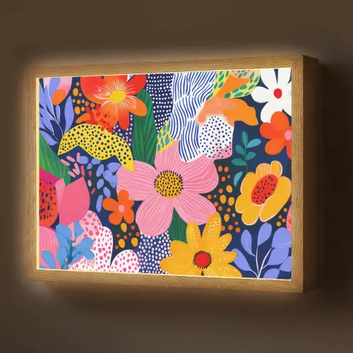 Kleurrijk - Bloemen - Abstract - Stippen Light Box met batterij (Wandlamp) middel -z3d_website