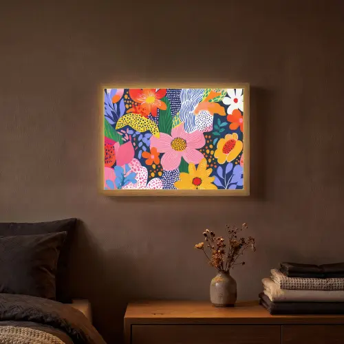 Kleurrijk - Bloemen - Abstract - Stippen Light Box met batterij (Wandlamp) middel -sfeer4