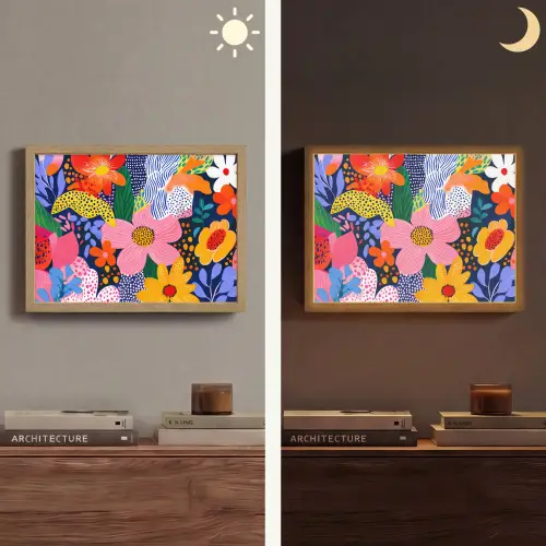 Kleurrijk - Bloemen - Abstract - Stippen Light Box met batterij (Wandlamp) middel -sfeer3