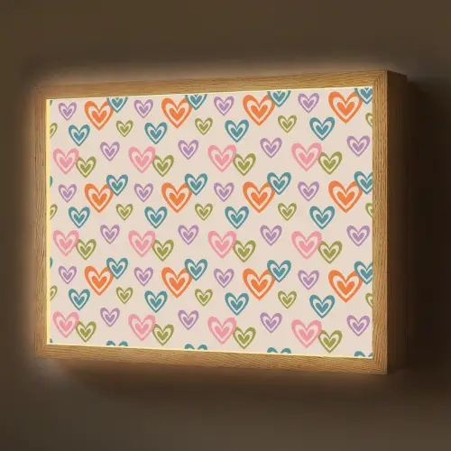 Kleurrijk - Hartjes - Patroon - Beige Light Box met batterij (Wandlamp) middel 907 -z3d_website