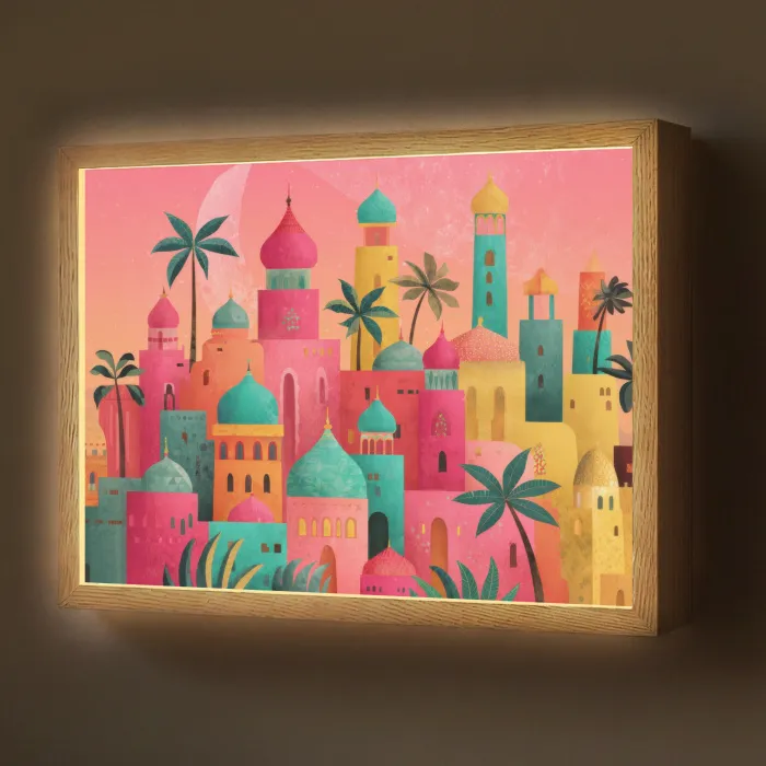 Kleurrijk - Palmbomen - Islamitisch Light Box met batterij (Wandlamp) middel -z3d_website