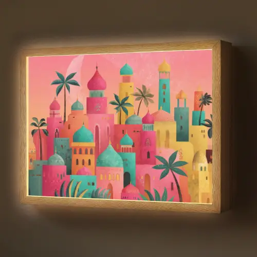 Kleurrijk - Palmbomen - Islamitisch Light Box met batterij (Wandlamp) middel -z3d_website