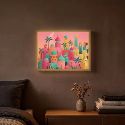 Kleurrijk - Palmbomen - Islamitisch Light Box met batterij (Wandlamp) middel -sfeer4