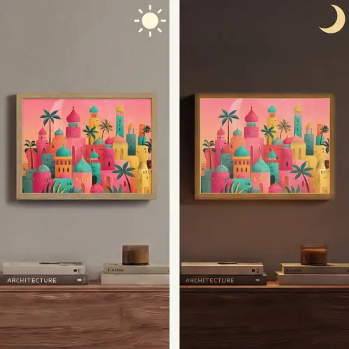 Kleurrijk - Palmbomen - Islamitisch Light Box met batterij (Wandlamp) middel -sfeer3
