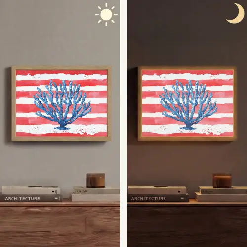 Koraal - Verfstructuur - Rood - Blauw Light Box met batterij (Wandlamp) middel -sfeer3