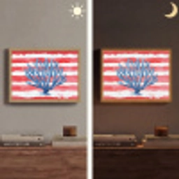 Koraal - Verfstructuur - Rood - Blauw Light Box met batterij (Wandlamp) middel -sfeer3
