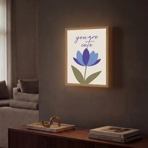 Korenbloem - Valentijn - Bloem - Blauw Light Box met batterij (Wandlamp) middel -sfeer1
