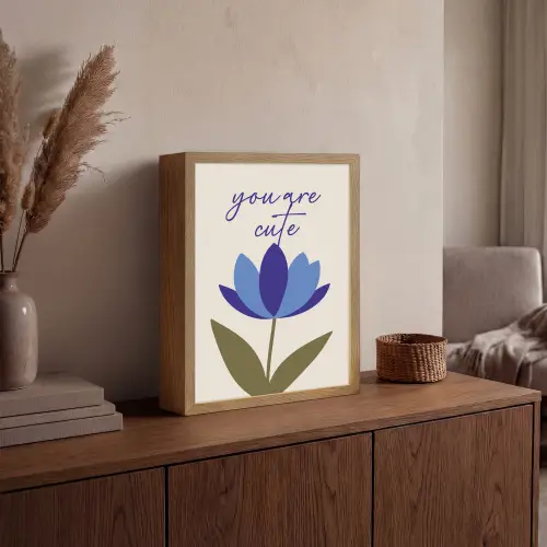 Korenbloem - Valentijn - Bloem - Blauw Light Box met batterij (Wandlamp) middel -sfeer2