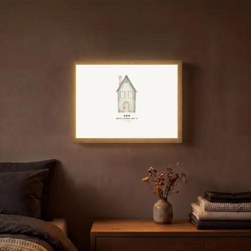 Huisje - Groen - Tekst - Liefdevol Light Box met batterij (Wandlamp) middel -sfeer4