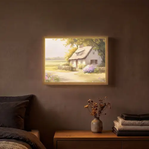 Huisje - Hout - Bloemen Light Box met batterij (Wandlamp) middel -sfeer4