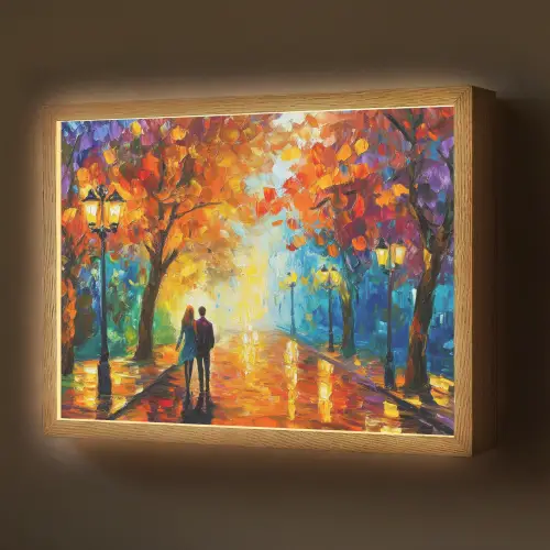 Koppel - Liefde - Bos - Kunst Light Box met batterij (Wandlamp) middel -z3d_website