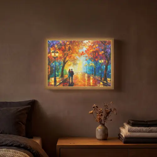 Koppel - Liefde - Bos - Kunst Light Box met batterij (Wandlamp) middel -sfeer4