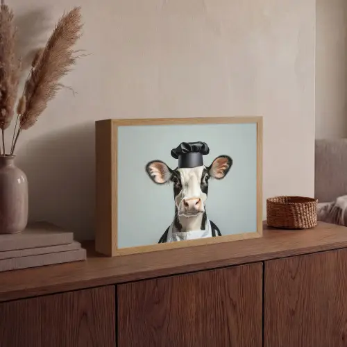Koe - Zwart - Wit - Kok Light Box met batterij (Wandlamp) middel -sfeer2