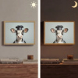 Koe - Zwart - Wit - Kok Light Box met batterij (Wandlamp) middel -sfeer3