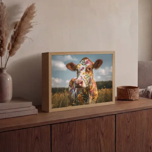 Koe - Bloemen - Weiland Light Box met batterij (Wandlamp) middel -sfeer2