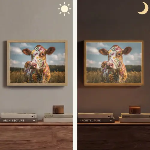 Koe - Bloemen - Weiland Light Box met batterij (Wandlamp) middel -sfeer3