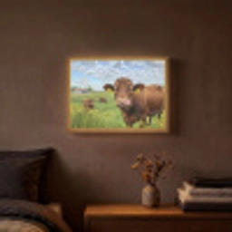 Koe - Weide - Bloemen Light Box met batterij (Wandlamp) middel -sfeer4