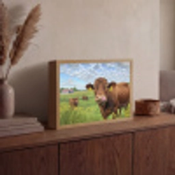 Koe - Weide - Bloemen Light Box met batterij (Wandlamp) middel -sfeer2