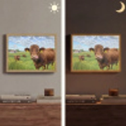 Koe - Weide - Bloemen Light Box met batterij (Wandlamp) middel -sfeer3