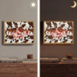 Koeienprint - Limited edition - Rood Light Box met batterij (Wandlamp) middel -sfeer3