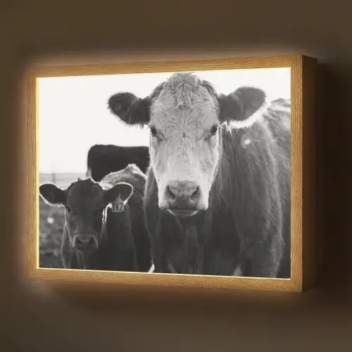 Koeien - Zwart - Wit Light Box met batterij (Wandlamp) middel -z3d_website