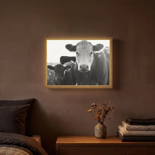 Koeien - Zwart - Wit Light Box met batterij (Wandlamp) middel -sfeer4