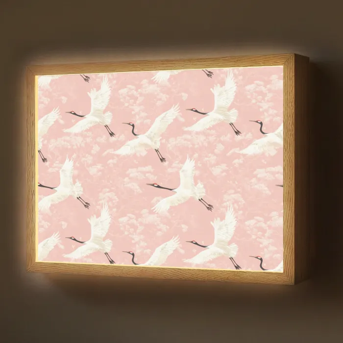 Kraanvogels - Bloesem - Roze Light Box met batterij (Wandlamp) middel 907 -z3d_website