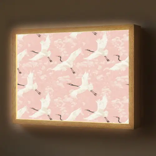 Kraanvogels - Bloesem - Roze Light Box met batterij (Wandlamp) middel 907 -z3d_website