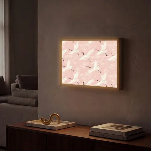 Kraanvogels - Bloesem - Roze Light Box met batterij (Wandlamp) middel 907 -sfeer1